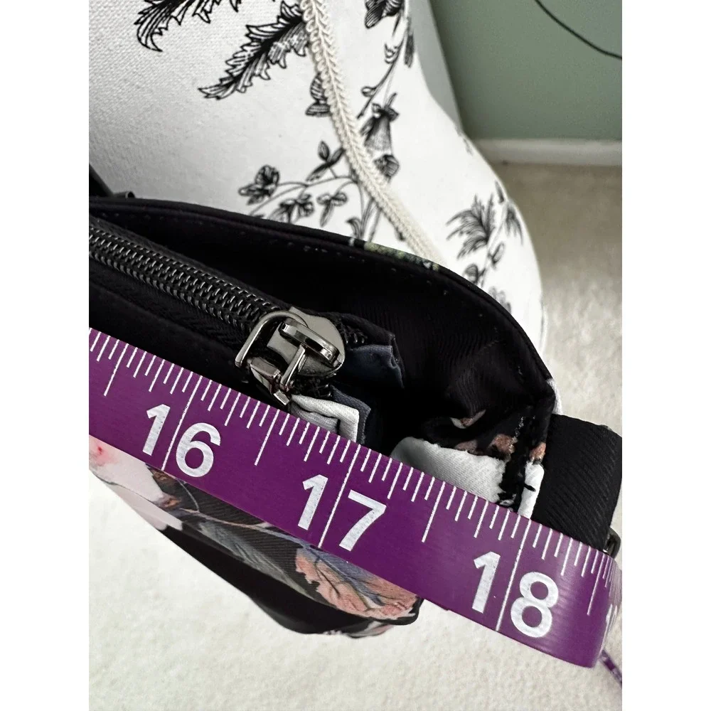 Mosiso Laptop Tote Bag Black Hibiscus Print USB Charging Port Crossbody Strap